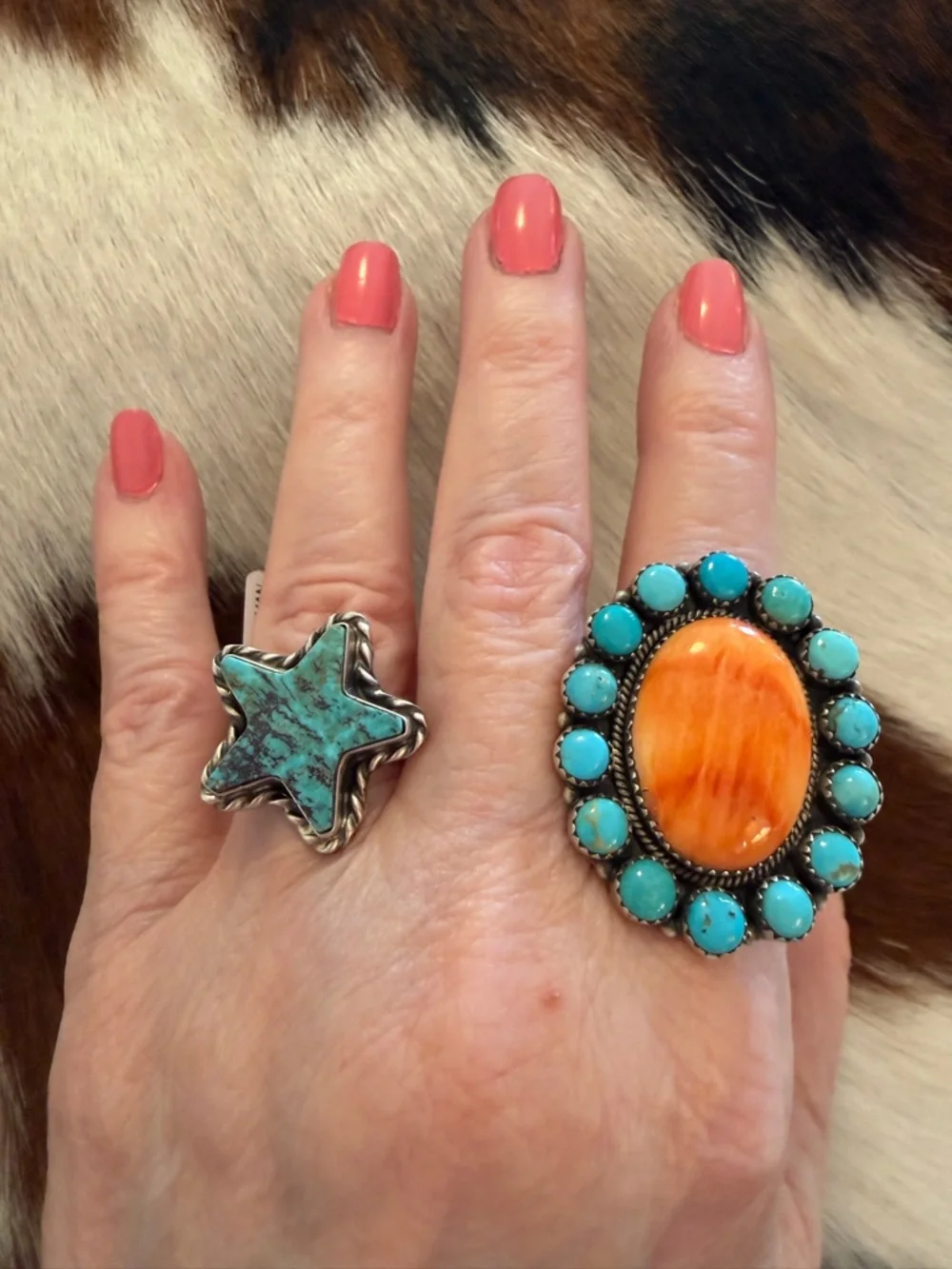 ❤️ Signed “Larson Chee” Kingman Turquoise Star Navajo Native American ADJ RING - Picture 4 of 15
